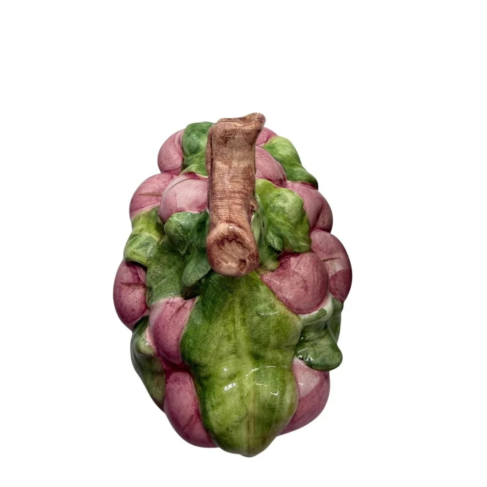Vintage Italian Majolica Ceramic Fruit‎ Teapot Purple Grapes Green Leaves Italy
